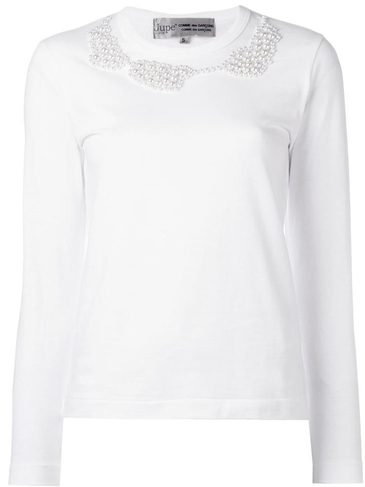 Comme Des Garçons Comme Des Garçons Pearled Trim Top, Women's, Size: Medium, White, Cotton