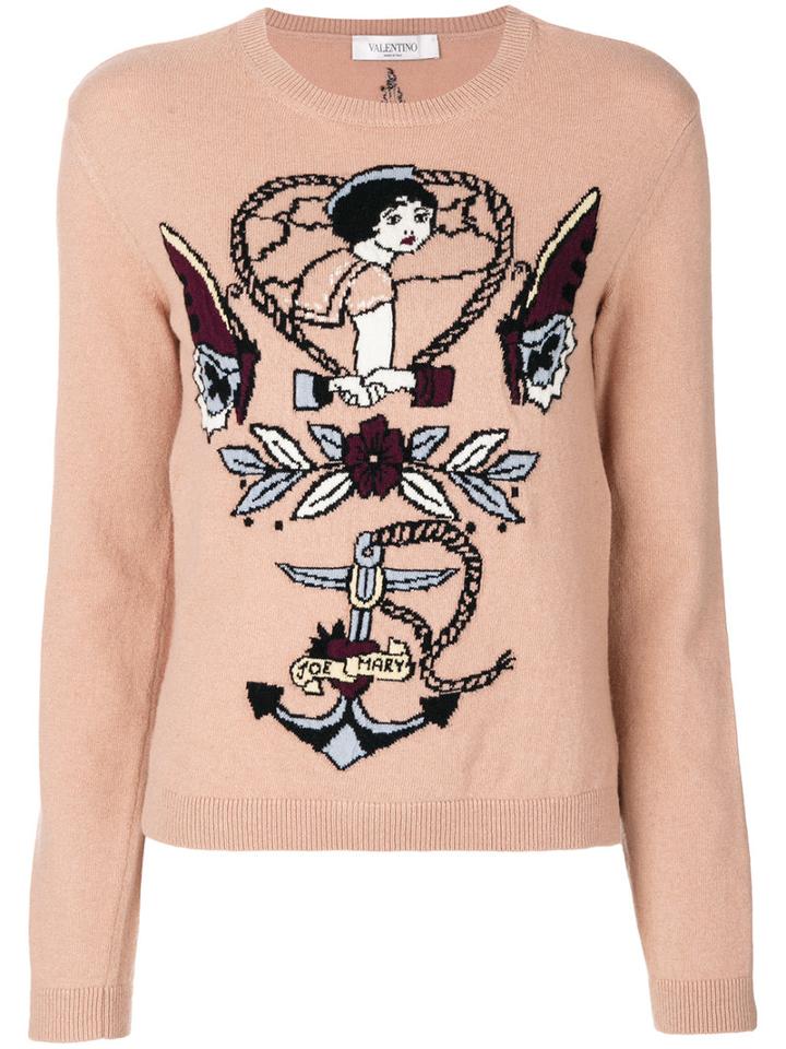 Valentino - Tattoo Intarsia Jumper - Women - Cashmere/virgin Wool - M, Nude/neutrals, Cashmere/virgin Wool