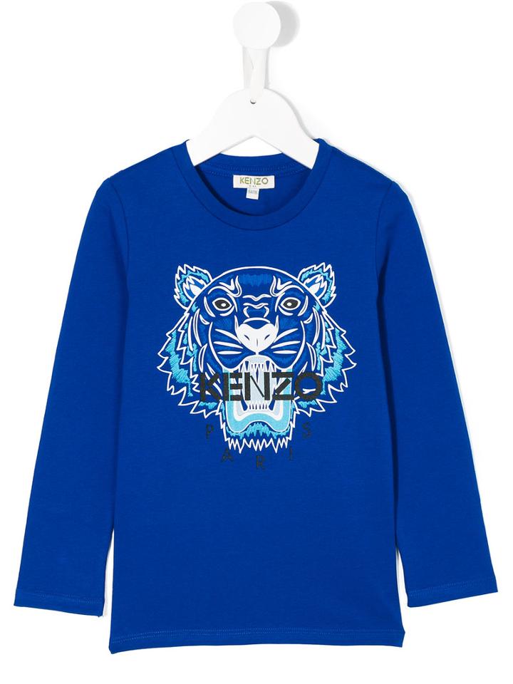 Kenzo Kids - Tiger Printed Longsleeved T-shirt - Kids - Cotton - 4 Yrs, Blue