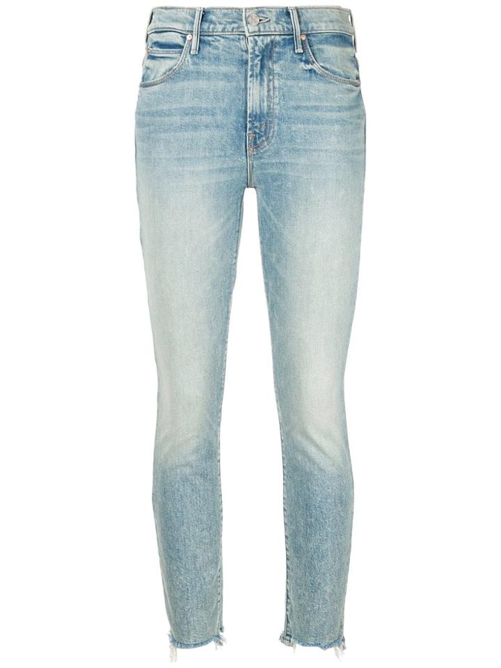 Mother Cropped Distressed Skinny Jeans - Blue