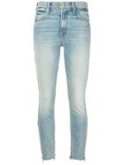 Mother Cropped Distressed Skinny Jeans - Blue
