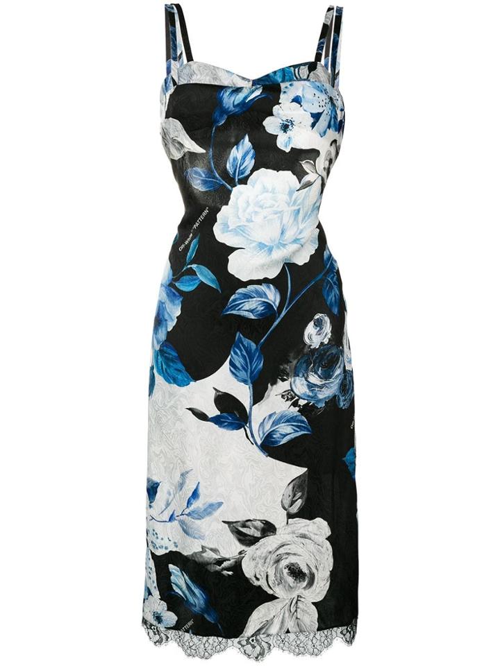 Off-white Rose Print Midi Dress - Black