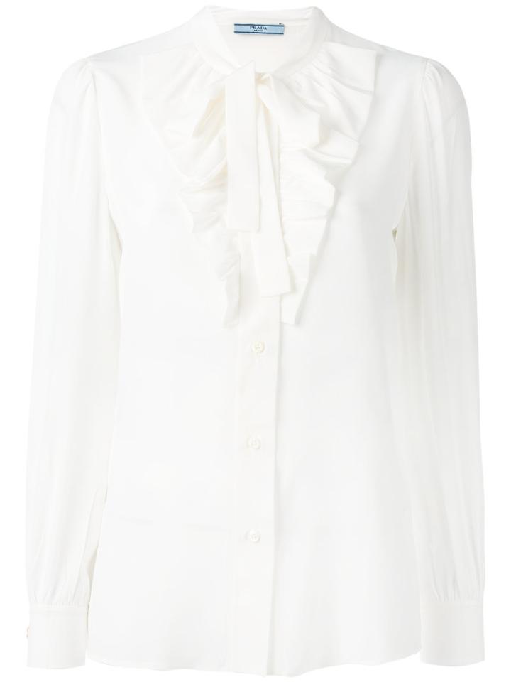 Prada Pussy-bow Blouse, Women's, Size: 42, White, Silk