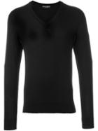 Dolce & Gabbana V-neck Jumper, Men's, Size: 48, Black, Silk