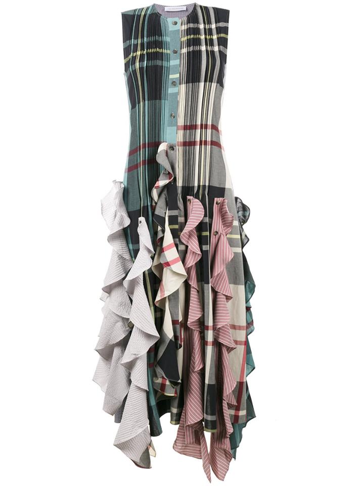 Jw Anderson Ruffled-hem Patchwork Dress - Green