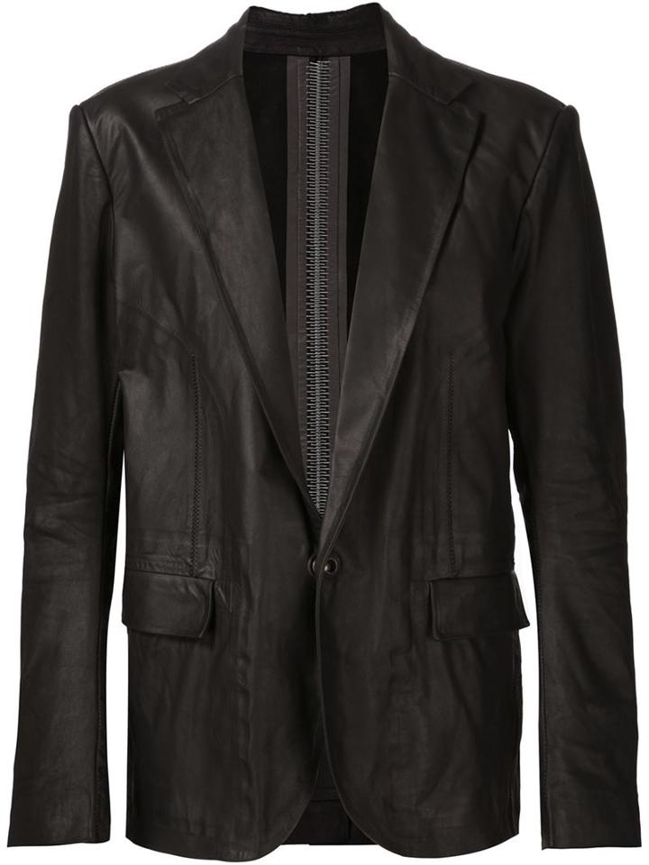 Isaac Sellam Experience Single Button Blazer, Men's, Size: M, Black, Acetate/calf Leather