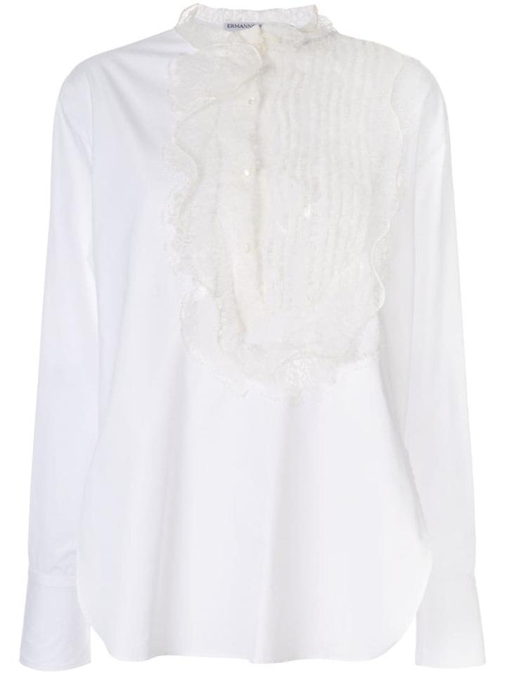 Ermanno Scervino Asymmetric Lace Bib Blouse - White