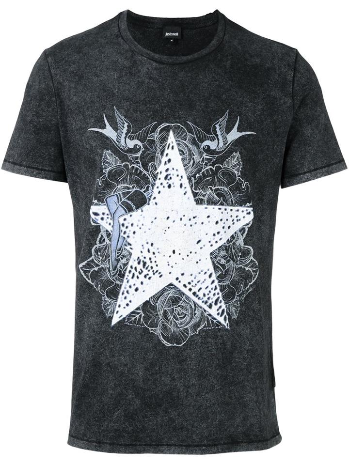 Just Cavalli Star Print T-shirt, Men's, Size: Small, Grey, Cotton