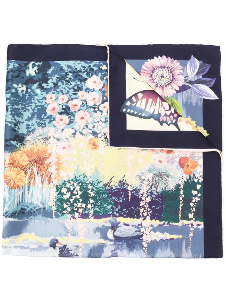Salvatore Ferragamo Flower Printed Scarf - Blue
