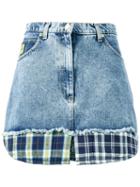 Natasha Zinko - Check Print Trimmed Denim Mini Skirt - Women - Cotton/polyester - 40, Blue, Cotton/polyester