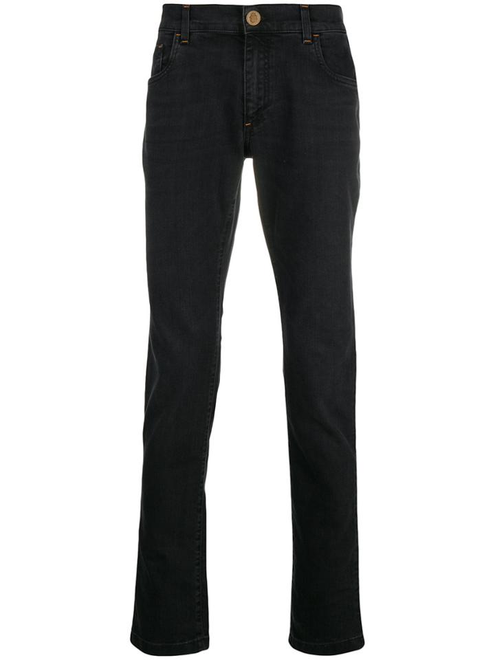 Billionaire Embroidered Logo Straight Cut Jeans - Black