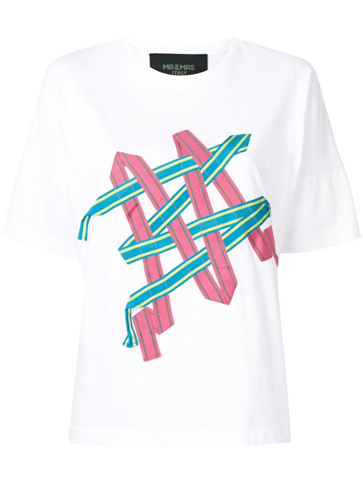 Mr & Mrs Italy Striped Band Appliqué T-shirt - White