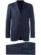 Kiton Plaid Tailored Suit, Men's, Size: 50, Blue, Wool