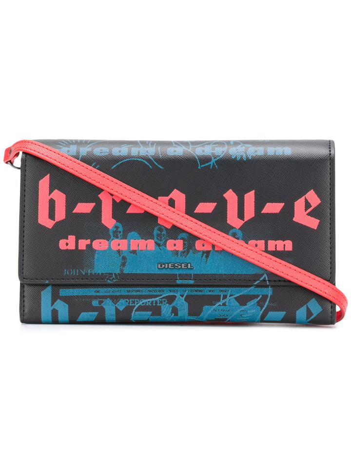 Diesel Embellished Flip Top Shoulder Bag - Black