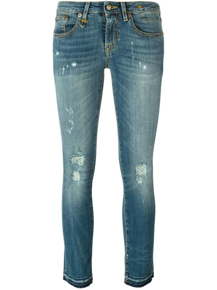 R13 Stretch Fabric Distressed Skinny Jeans - Blue