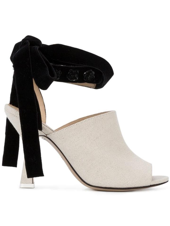 Attico Velvet Bow Mules - Neutrals