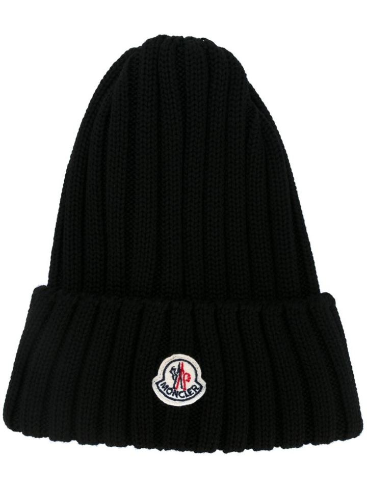 Moncler Ribbed Beanie, Women's, Black, Virgin Wool