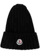 Moncler Ribbed Beanie, Women's, Black, Virgin Wool