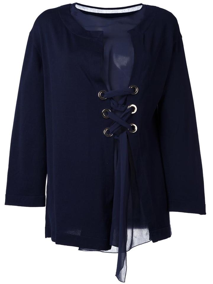 Alberta Ferretti Layered Front Laced Blouse, Women's, Size: 42, Blue, Silk/cotton