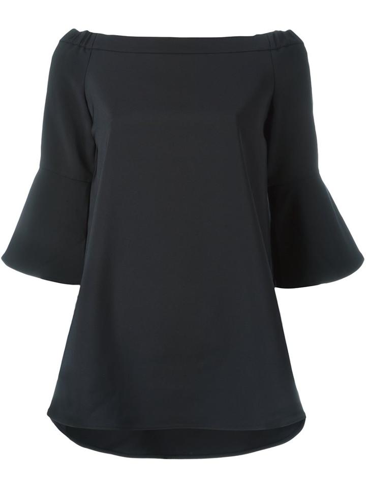 Tibi Off Shoulders Flared Blouse, Women's, Size: 0, Black, Acetate/polyamide/spandex/elastane