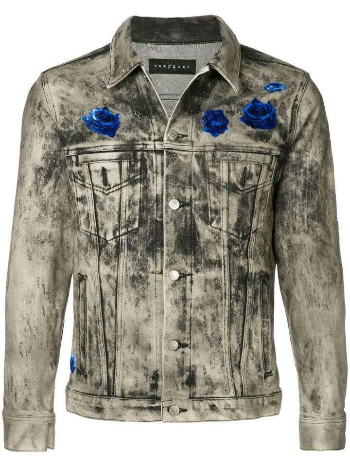 Roarguns Blue Roses Denim Jacket - Grey