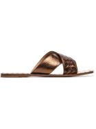 Bottega Veneta Metallic Intrecciato Criss Cross Sandals - Brown