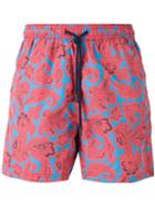 Etro Paisley Floral Print Swim Shorts, Men's, Size: Small, Red, Nylon