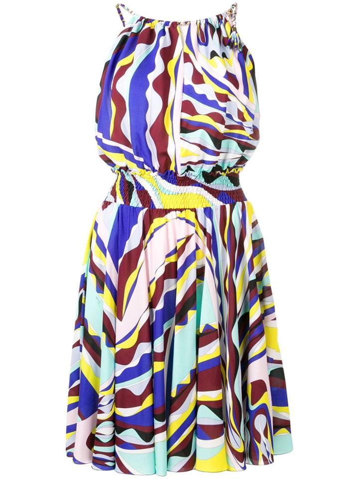 Emilio Pucci Burle Print Ruched Dress - Blue