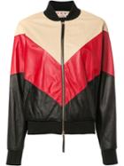 Marni Colour Block Bomber Jacket, Women's, Size: 40, Red, Silk/lamb Skin/polyester/spandex/elastane
