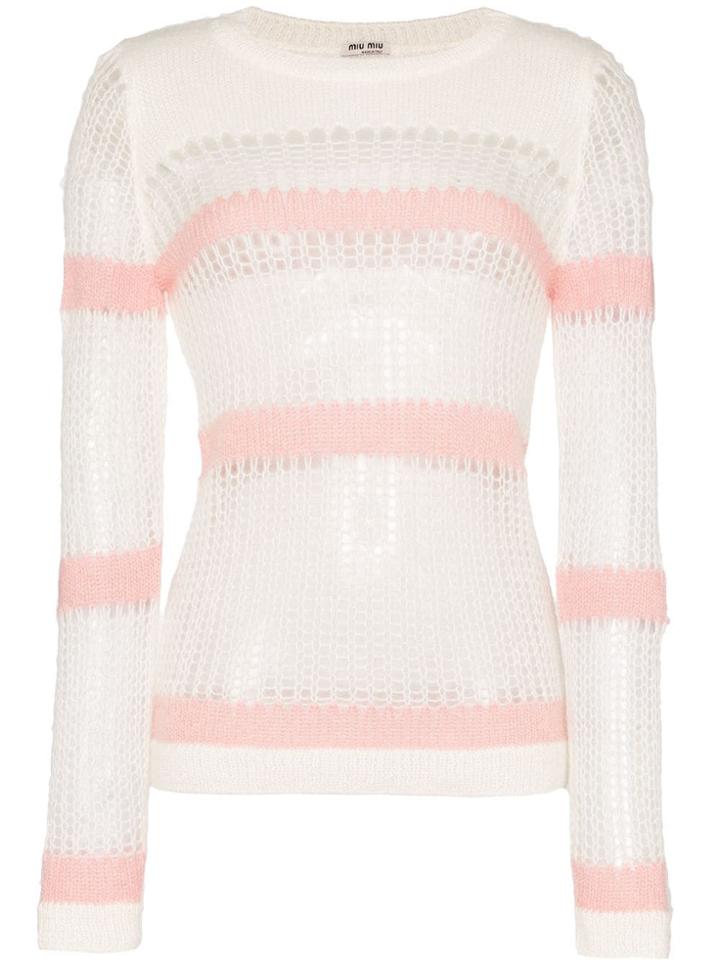 Miu Miu Striped Loose-knit Jumper - White
