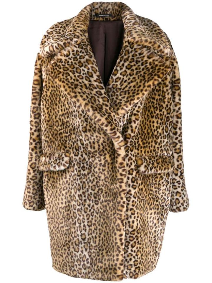 Tagliatore Leopard Print Coat - Brown