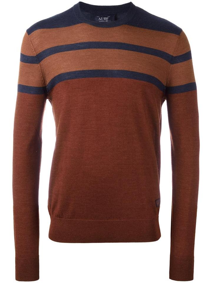 Armani Jeans Striped Jumper, Men's, Size: Xl, Brown, Wool/silk