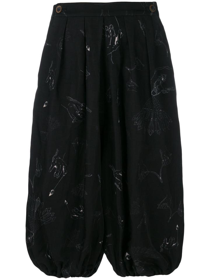 Individual Sentiments Printed Balloon Shorts - Black