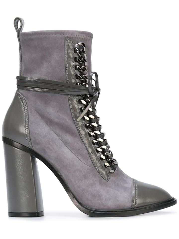 Casadei Hi Heel Lace Up Boot - Grey