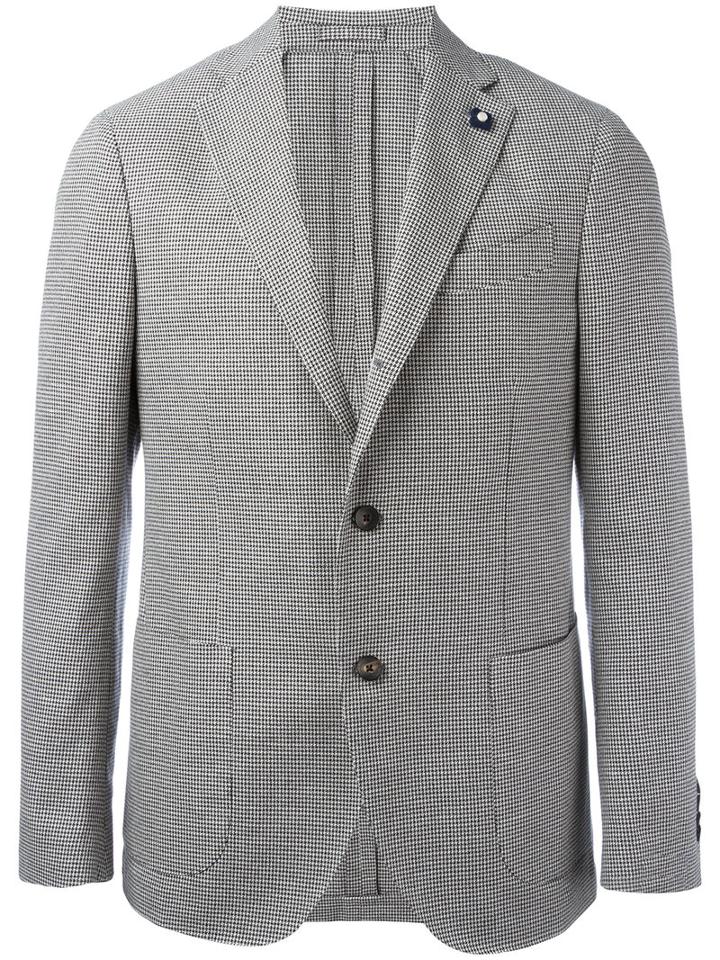 Lardini Houndstooth Blazer, Men's, Size: 56, Black, Cotton/linen/flax/polyester