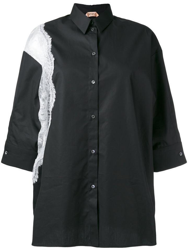 No21 Lace Trim Shirt, Women's, Size: 44, Black, Cotton