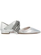 Miu Miu Gingham Bow Pointed Ballerina Shoes - Metallic