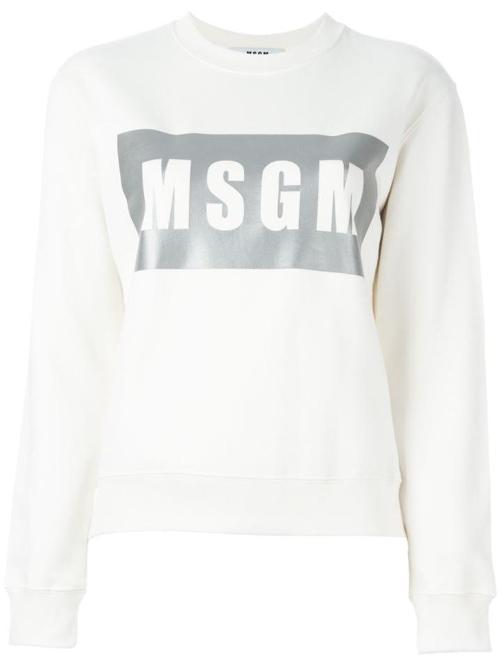 Msgm Logo Print Sweatshirt, Women's, Size: Small, White, Cotton