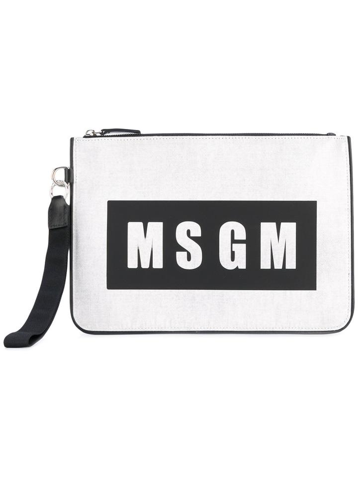 Msgm - Logo Pouch - Women - Calf Leather/pvc - One Size, White, Calf Leather/pvc