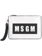 Msgm - Logo Pouch - Women - Calf Leather/pvc - One Size, White, Calf Leather/pvc