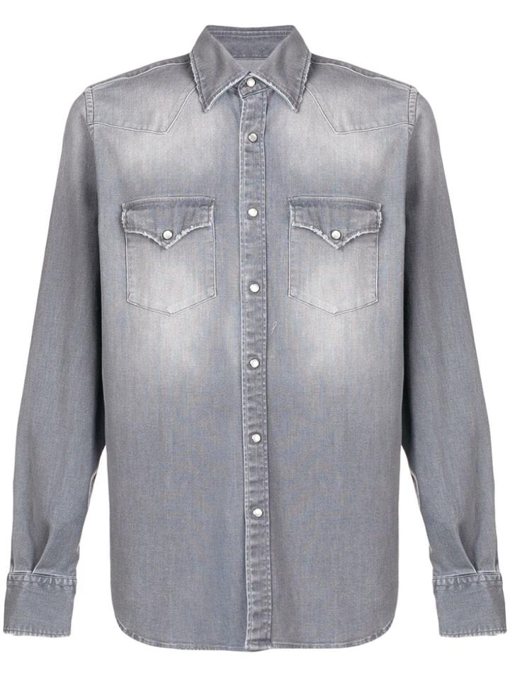 Eleventy Stonewashed Denim Shirt - Grey