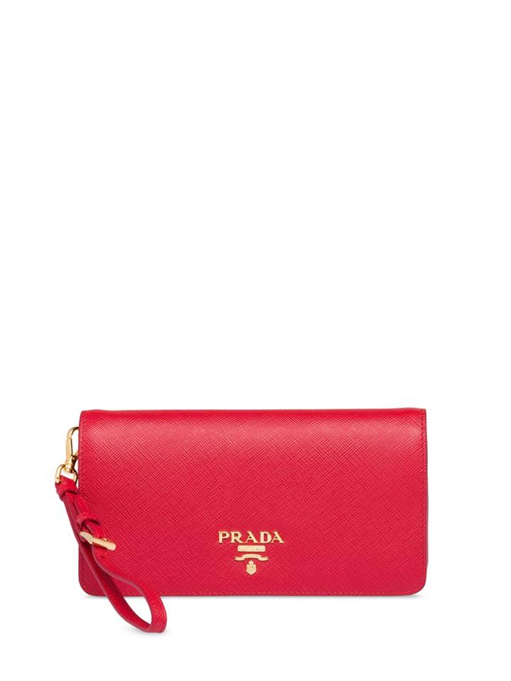 Prada Saffiano Logo Plaque Mini Bag - Red