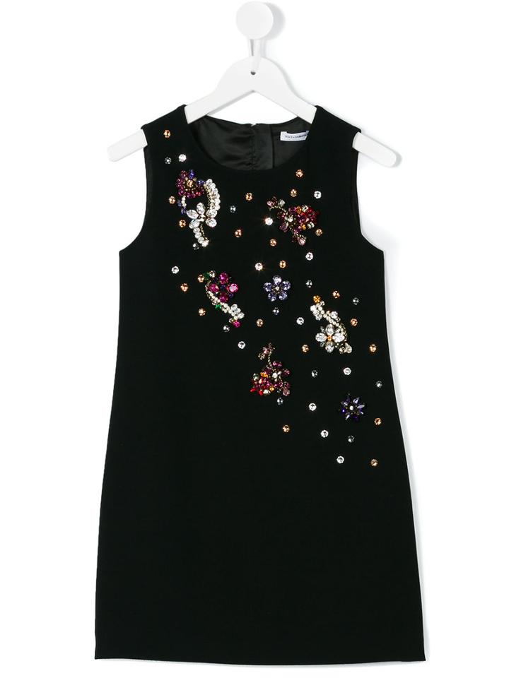 Dolce & Gabbana Kids - Gem Embellished Shift Dress - Kids - Spandex/elastane/acetate/viscose - 8 Yrs, Black