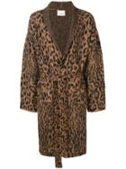 Laneus Leopard Belted Coat - Brown