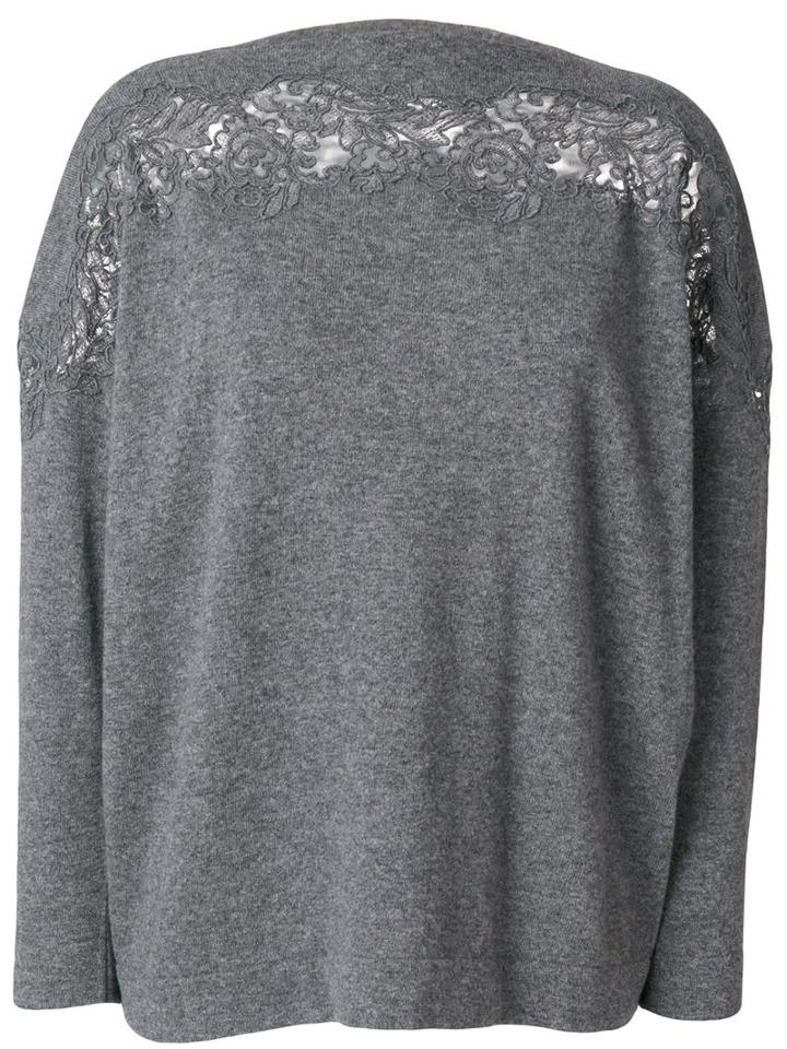 Ermanno Scervino - Lace Trim Sweater - Women - Wool/cashmere - 42, Grey, Wool/cashmere