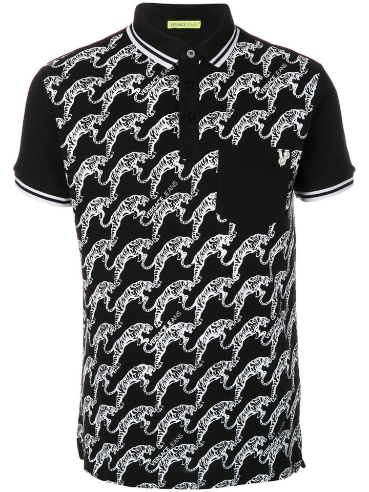 Versace Jeans Tiger Print Polo Shirt - Black