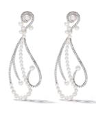 As29 18kt White Gold Lucy Diamond And Pearl Long Earrings - Silver