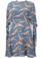 Valentino Bird Print Cape Dress