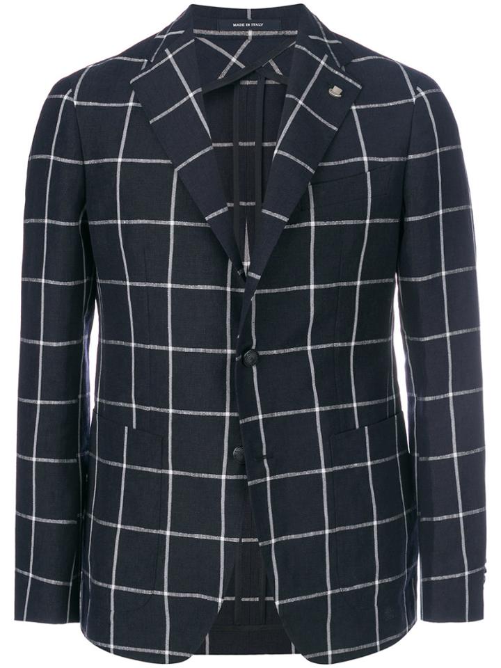 Tagliatore Check Print Blazer - Blue