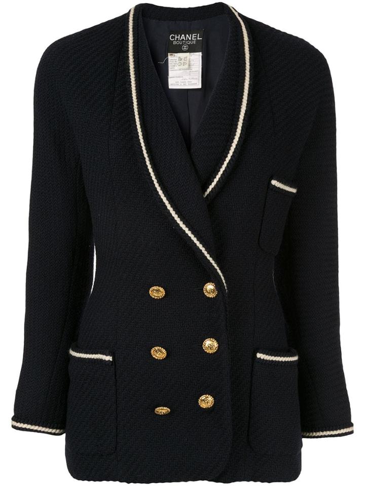 Chanel Pre-owned Cc Logos Button Long Sleeve Jacket - Blue